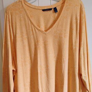 Isaac Mizrahi Melon Print V-Neck Cotton&Modal Tee  3/4 Sleeve-5X- EUC
